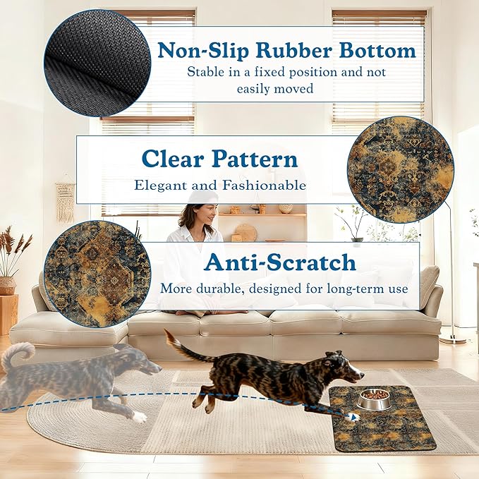 Grunge Boho Pet Feeding Mat for Floors–Christmas Stocking Absorbent Quick Dry Dog Cat Bowl Mat for Food and Water, Non Slip Waterproof Base, Mess-Free Feeding Accessories 16"x24"