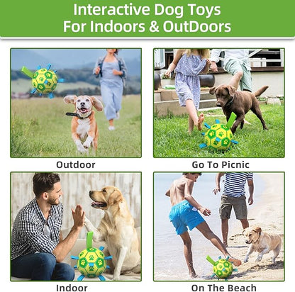 QDAN Dog Toys Soccer Ball, Dog Tug Toy, Water Toy, Durable Balls for Small Medium Dogs-Green Yellow(6 inch)