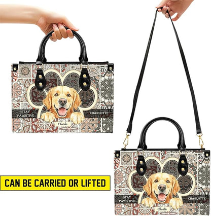 Personalized Pet Mom Leather Handbag – Custom Name Dog Cat Photo Purse, Pet Lover Gifts for Women, Christmas