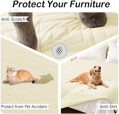 hyha Waterproof Dog Blanket, Soft Dog Bed Cover Pet Blankets, Waterproof Sofa Couch Cover for Dogs Washable, Reversible Pet Couch Covers for Sofa Furniture (68x82 Inch, Beige/Beige)