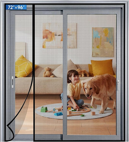 Magnetic Screen Door Left Right Side Opening Upgraded PET Mesh Greater Than Fiberglass and Polyester,Keep Bugs Out,Pet & Kid Friendly,Suitable for Sliding Doors,Patio French Doors-74" X 98"