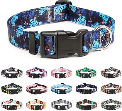 Mercano Adjustable Dog Collar - Special Design Patterns, Soft Nylon Comfortable Durable Pet Collar for Small Medium Large Dogs (L, Monstera)