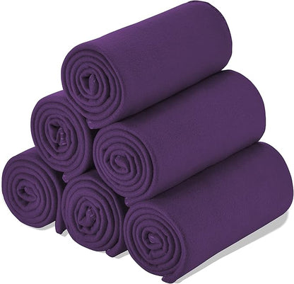 Fleece Throw Blanket Set Bulk for Travel Kids Outdoor Wedding Pet (Purple, Pack of 6 50x60 Inches)