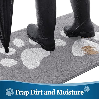 Buganda Dog Door Mat for Muddy Paws, Absorbent Dirt Trapper Washable Indoor Doormats, Non Slip Low-Profile Mud Mat for Dogs, Front Entrance Doormat for Inside Floor (48x30 Inches, Light Grey)