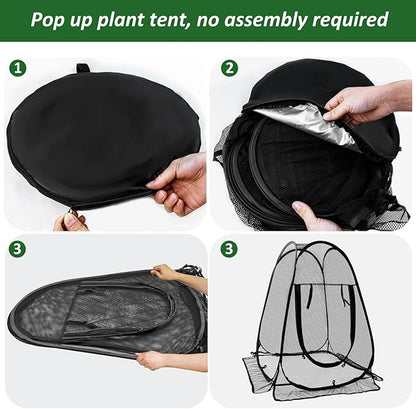 2pcs Pop Up Mesh Plant Protectors from Animals,Large Plant Netting Guard Cover with 8 Stake Crop Cage Fine Mesh Plant Tents for Protect Flower Tomato Vegetable from Deer Cat Bird Squirrel, 28x28x34 In