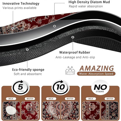 Vintage Carpet Boho Pet Feeding Mat,Absorbent Quick-Dry Cat Dog Food and Water Bowl Mats,Non-Slip Rubber Backing Mat,Cat Dog Accessories Supplies 12"x20"