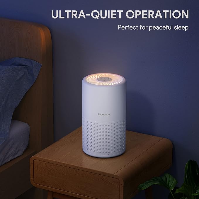 FULMINARE Air Purifiers for Bedroom H13 True HEPA Air Filter Quiet Air Cleaner With Night Light Portable Small Air Purifier for Home, Office, Living Room (White 2 Pack)