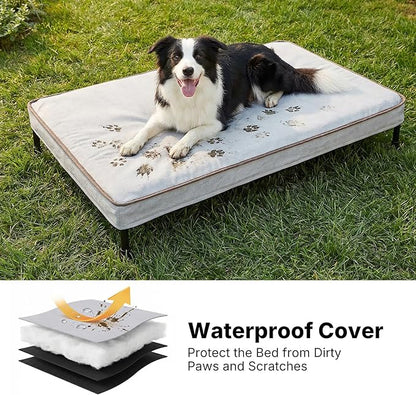 Veehoo Elevated Dog Bed with Waterproof Cushion Mat, Cooling Raised Dog Beds with Padded Top, Washable Outdoor Dog Bed, Orthopedic Pet Cot for Indoor & Outdoor, Medium Dog Bed 32" x 25", Dark Grey