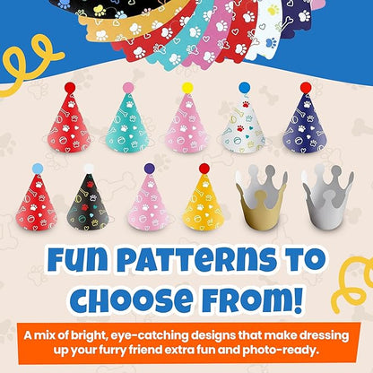 Dog Birthday Party Hat Set, Reusable & Adorable Kitty/Doggy Birthday Celebration Accessories, 1 Pack (9 Pet Hats & 2 Crowns) - Dirty Dog Goods