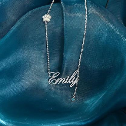 Personalized Cute Dog Cat Paw Name Necklace Forever Love Custom Heart Pendant Pet Name Necklace Gift for Pet Lovers