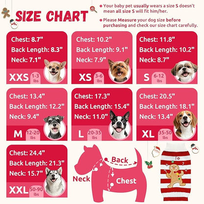 Dog Christmas Sweater Xmas Pet Clothes Cute Striped Gingerbread Man Costume Holiday Puppy Cat Jumpers Outfits New Year Gifts for Small Medium Large Dogs(Red Gingerbread Man,XXS)