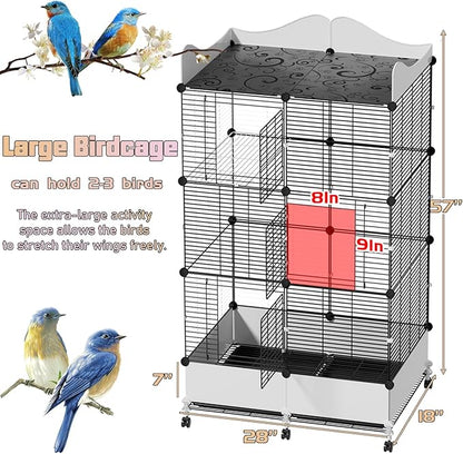 Encrypted Bird Cage Large Bird Cages 57-Inch, Top Storage Space, Bottom Splash Guard with Essential Bird Supplies – Durable & Spacious Aviary – Budgies & Cockatiels