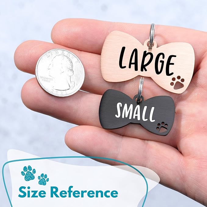 Ultra Joys Dog Tags Personalized for Pets - Hollow Paw Custom Pet ID Tag - Engraved Dog Tag for Small, Large Dogs - Small Bow Tie in Black