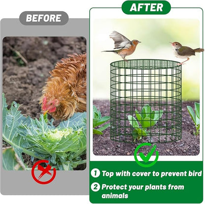 UNIFAMILY 6pcs Plant Protectors from Animals with 2 Round Covers 13 x 11.8IN, Metal Plant Cages for Outdoor Plants, Chicken Wire Cage, Plant Protectors for Keeping Bunny Chicken Squirrels Birds Out