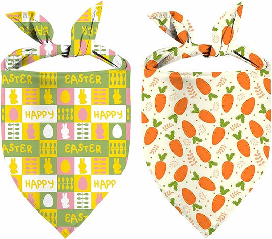 Easter Dog Bandana, 2 Pack Adjustable Holiday Party Pets Easter Egg Bandana Triangle Bibs Rabbit Dog Cat Scarf Set