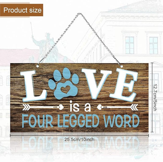 Dog Wall Decor Room Love Is a Four Legged Word Pet Paw Sign Dog Vintage Metal Hanging Decorative Signs Plaque Wall Decorative for Christmas Pet Lover Gifts Thanksgiving(10 x 5 Inch)