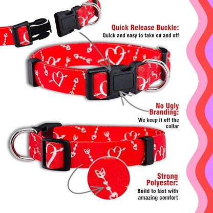Native Pup Valentine’s Dog Collar- Valentines Day Pet Collars- Valentine Girly Hearts- Pink Red Heart- Cute Boy Girl Puppy Gift- Adjustable for Small, Medium, Large Breeds (Cupid's Arrows, Large)