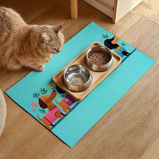 Spring Dachshund Pet Feeding Mat 24x16 Inch Cute Pet Feeding Area Mat Pet Food Mat Pet Mats for Food and Water Dog Mat for Food and Water Indoor Feeding Corner Kitchen Floor Decor