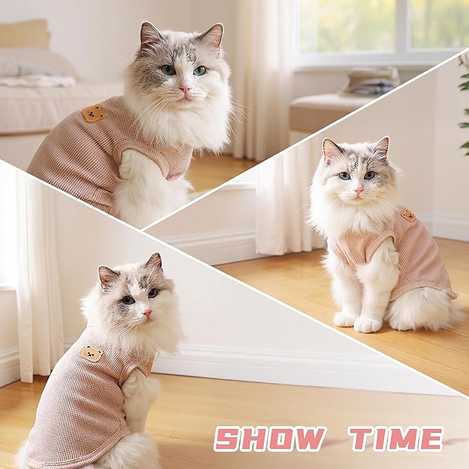 Waffle Knit Cat & Dog T Shirt for Small Dogs, Stretchable Puppy Shirt for Sphynx Cats & Small Breeds, Pet Clothes | Breathable Summer/Winter Apparel for Newborn(3PCS XLarge)