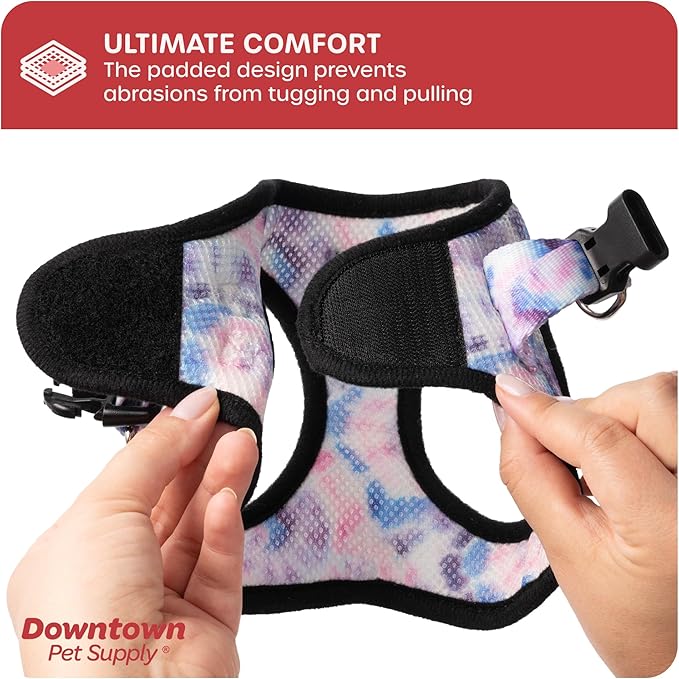 Downtown Pet Supply Step-in Dog Harness – No Pull, Adjustable Padded Mesh with Reflective Trim, Secure Buckle Strap – Comfortable & Breathable Small Dog Harness, Small, Tye Die