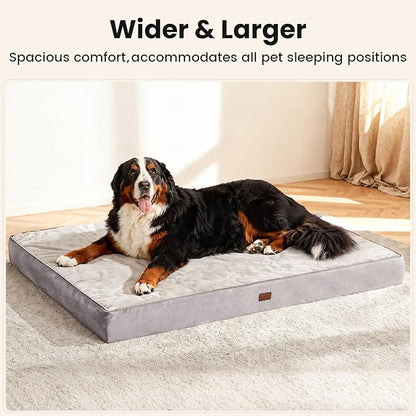 OhGeni Orthopedic Waterproof Dog Bed for Extra Large Dogs, Machine-Washable Removable Cover in Easy-Clean Fabric, High Density Foam & Easy-Carry Handle, Wider and Larger, 54 inch (Gray)