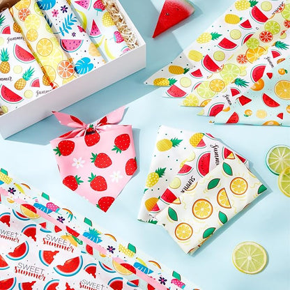 Weewooday 50 Pcs Fruit Dog Bandanas Bulk for Dogs Soft Bibs Adjustable Triangle pet Bandana for Small Medium Large Costume(Fruits Pattern, 31.5 x 21.7 x21.7 Inch)
