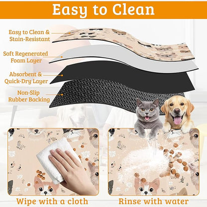 Pet Feeding Mat,Pet Photo Absorbent Dog Cat Food Mat Dog Mat with Rubber Backing,Non-Slip Water Bowl Placemat,Pet Supplies 12" x 20"