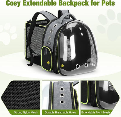 Lekereise Cat Bubble Backpack Carrier - Expandable Large Space Cat Backpack for Kitty Small Dog up to 18lbs, Transparent Pet Carrier for Travel, Hiking, Walking & Outdoor, Gray