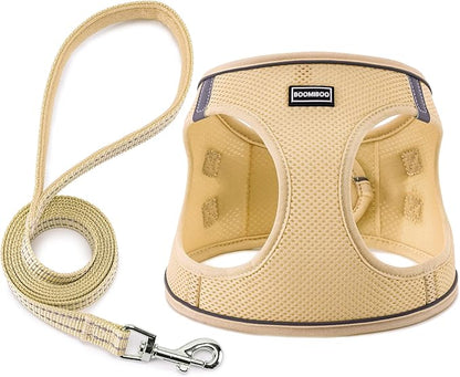 Dog Harness with Leash Set, No Pull Adjustable Reflective Step-in Puppy Pet Vest Harnesses for Small Medium Large Dogs and Cats,Beige XL
