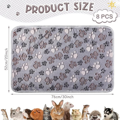 Tegeme 8 Pcs Fleece Dog Blankets for Small Dogs Cat Soft Coral Velvet Warm Sleep Mat Fluffy Dog Paw Print Blanket for Kitten Doggy Small Animal(30 x 20 Inch,Gray)