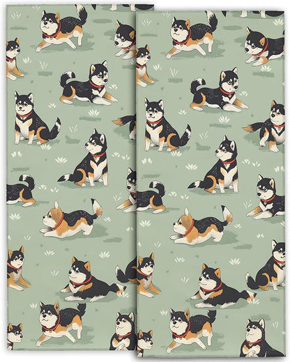 Cute Shiba Inu Hand Towels - 2 Pack, 14.5" X 28",Soft Microfiber Polyester Cartoon Towel Set with Dog-Lover,for Fun Bathroom Kitchen Spa Hotel Decor Gifts Women Girls