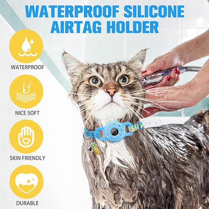 BINGPET AirTag Cat Collar with Bells, Upgraded Safety Elastic Cat Collar with Airtag Holder, Anti-Lost Cat Collars for Girl Boy Cats, Anti-Suffocation Kitty Puppy Collars