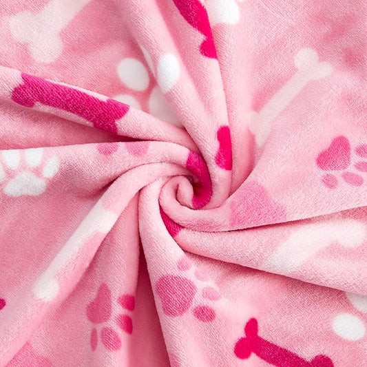 Allisandro Luxurious Dog Blanket, 350 GSM Super Fuzzy Microplush Fleece Pet Blankets for Small Medium Large Dogs and Cats, Pink Paw and Bone, 32" x 24"