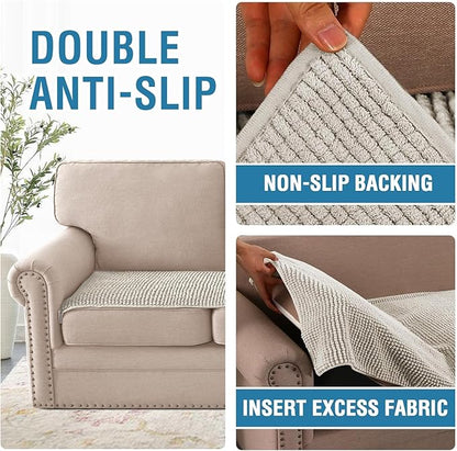 H.VERSAILTEX Plush Chenille Couch Cover for 3 Cushion Couch Anti Slip Washable Sofa Slipcovers Soft and Durable Furniture Protector for Dogs Cats Kids (27.5" x 71", Oatmeal)