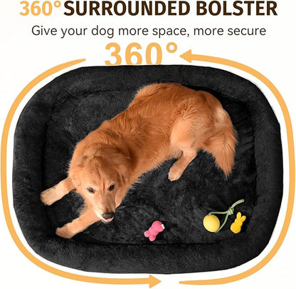 Orthopedic Washable Large Dog Bed: Memory Foam Waterproof Pet Bed with Bolsters - Removable Orthopedic Cover for Medium Large Sized Dog Bed - Non-Slip Bottom - Black