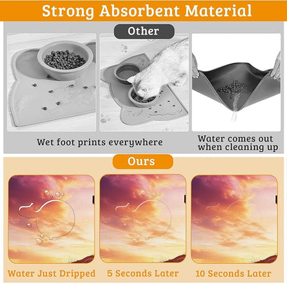 Pet Feeding Mat,Cross Absorbent Dog Cat Food Mat Sunset Dog Mat with Rubber Backing,Non-Slip Water Bowl Placemat,Pet Supplies 16" x 24"