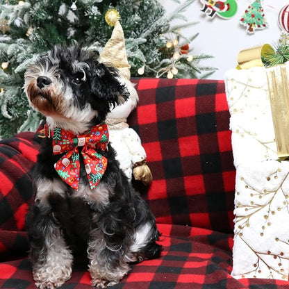 Christmas Dog Collar with Bow Tie, Christmas Collar for Puppy Girl Boy Dog or Cat, Bowtie Dogs Collars with Durable Metal Buckle, Cute Pet Collars, XS