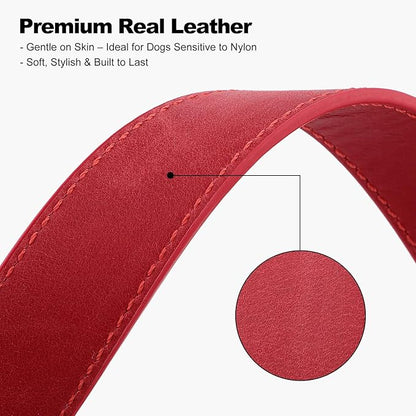 Plutus Pet Genuine Leather Dog Collar – Adjustable Pet Collar with Quick Release Metal Buckle, Soft Real Leather for Small Medium Large Dogs, Heavy Duty & Skin-Friendly (Red, XS)