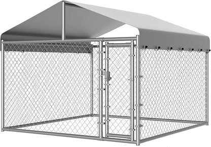 Dog Kennel Outside with Roof, Large Dog Run Enclosure, Outdoor Heavy Duty Pens House Pet Playpen with Galvanized Chain Link Waterproof Cover and Secure Lock(6.76'Lx6.76'Wx5.64'H)