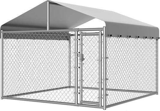 Dog Kennel Outside with Roof, Large Dog Run Enclosure, Outdoor Heavy Duty Pens House Pet Playpen with Galvanized Chain Link Waterproof Cover and Secure Lock(6.76'Lx6.76'Wx5.64'H)
