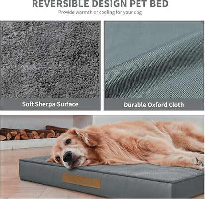 Orthopedic Dog Bed for Extra Large Dogs, XL Comfort Pet Mat for Large Sized Dog 44x32 Inch, Egg Crate Foam with Removable Washable Oxford Cover, Gray