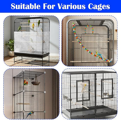 Grevosea Bird Cage Seed Catcher, Large Bird Cage Cover Stretchy Adjustable Nylon Mesh Birds Cages Net Skirt for Parrot Parakeet Macaw African Round Square Cages Accessories (White)
