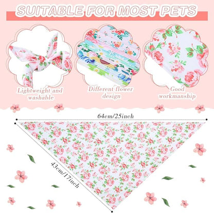 Silkfly 50 Pieces Spring Bandanas for Dog Bulk Adjustable Spring Triangle Scarf with Flower Floral Dog Bandanas Bibs Washable Pet Kerchief for Small Medium Large Pet Cat Costume Accessories Decoration