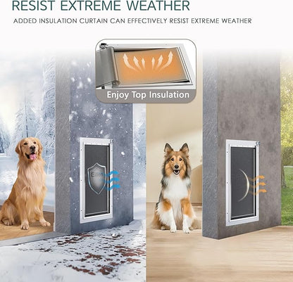 Pet Door for Wall Dog Door for Wall, 3-Flap Doggie Door with Insulation, All-Metal Frame and Telescoping Tunnel, Pets Up to 40 Lb (Medium Size)