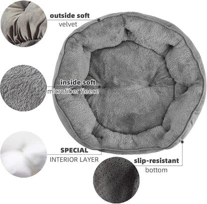 Asvin Medium Dog Bed for Medium Dogs, Cat Beds for Indoor Cats, Pet Bed for Puppy and Kitty, Extra Soft & Machine Washable with Anti-Slip & Water-Resistant Oxford Bottom, Grey, 25 inches