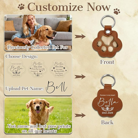 Eunigem Personalized Pet Hair Keychain for Dogs Cats-Custom Paw Keychains for Dog Hair-Shaped Leather Keychain,Pet Memorial Gifts Remembrance Accessory Refillable Keepsake for Bag or Key (Color-4)