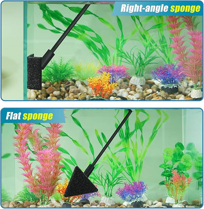 AQUANEAT Small Fish Tank Cleaner, Aquarium Cleaning Tools, 3 in 1 Glass Cleaner with Algae Scraper, Sponge Brush, for Small Nano Tanks up to 10gal