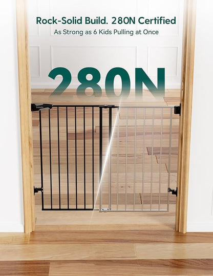 Babelio Baby Gate for Stairs, Kitchen & Doorways, No Bottom Bar| Easy Installation| One-Handed Operation| Auto-Close| Hardware Mount (Drill Needed) Safety Dog Gate (Black - B17, 34" H, 29-49" W-Wide)