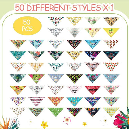 Chunful 50 Pcs Dog Bandanas Bulk Summer Flora Dog Bandanas Pet Triangle Scarf Bib Seasonal Pet Costume Adjustable Cat Outfit Washable Bids Kerchief for Small Medium Puppy