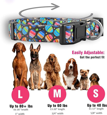 Native Pup Easter Dog Collar, Cute Spring Gift for Puppies, Pink Pastel, Eggs, Chicks, Bunny Adjustable for Small, Medium, Large Breeds (Eggs, Small)